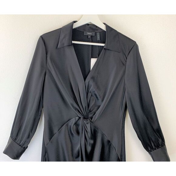 NWT Theory Ruched Shirt Satin Dress - Picture 5 of 13